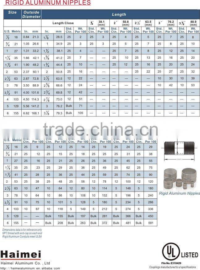 1/2"UL Rigid electrical Aluminum Nipples