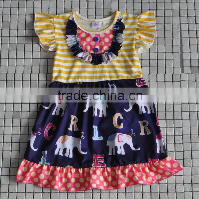 Kids Girls Clothing 2016 Child Fall Outfits Stripe Ruffle Dress Sun Flower Boutique