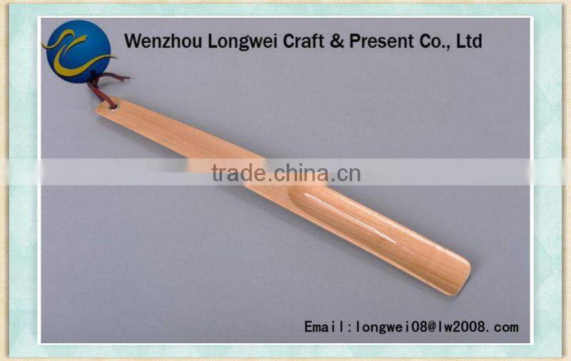 logo engraving painted long wood shoe horn with rope