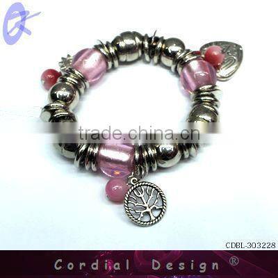 Fashion jewelry pink bead with heart DIY charm bracelet 2013
