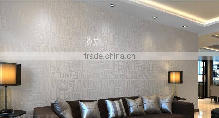 Brown / Gray / Pink / Beige / White Flock Words Textured Letters wallpaper Embossed wall paper wall covering WP059