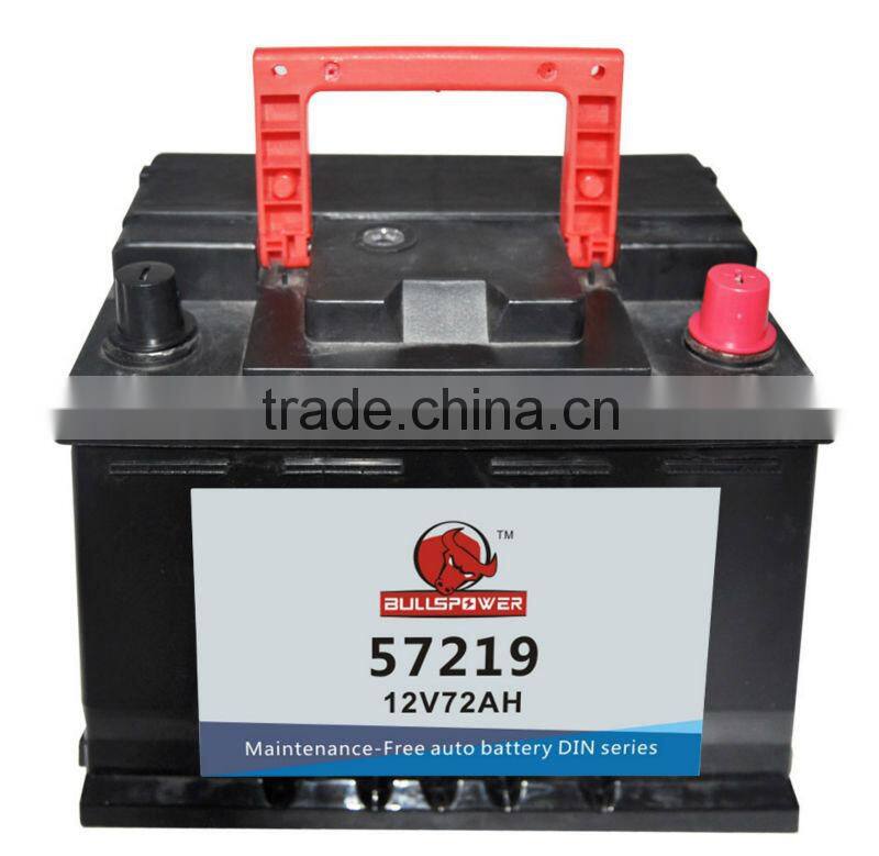 High quality Car battery 57219 DIN Standard 12v72ah car battery