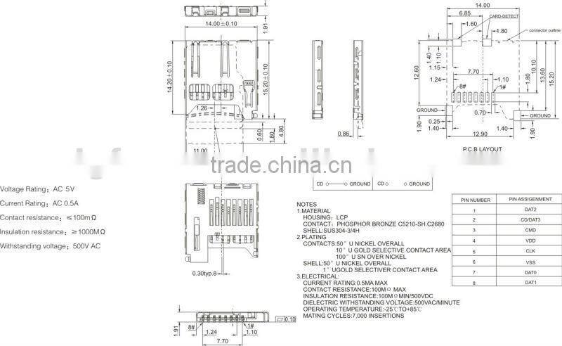 mini memory card connector for mobile phone TF02A