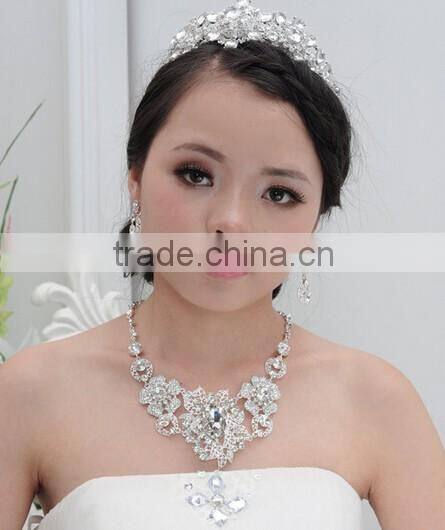 Silver Alloy Rhinestone Earrings Crystal Pendant Necklace Bridal Jewelry Set