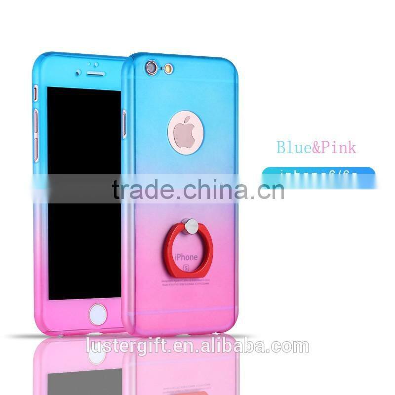 3 in 1 Phone Case with Rotating Ring Kickstand Tempered Glass Screen protector 360 Full body Cover Case for iPhone 6 6S