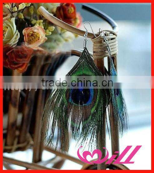 Square Crystal Earrings Fashion Earring Fashion Jewerly Peacock Feather Earring Wholesale Crystal Beads Earring