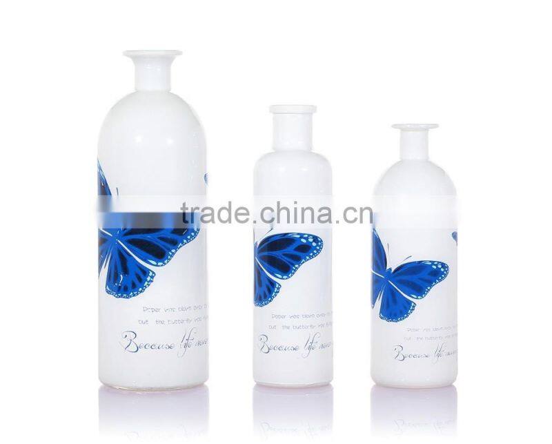 Butterfly Decal Opacity White Glass Vase