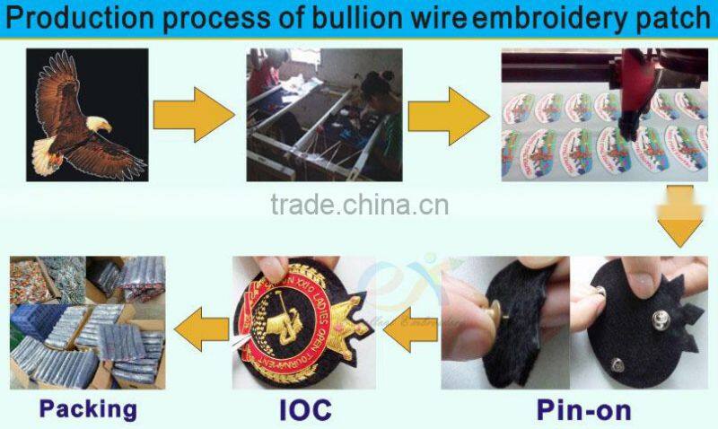 customize light gold bullion wire embroidery logo