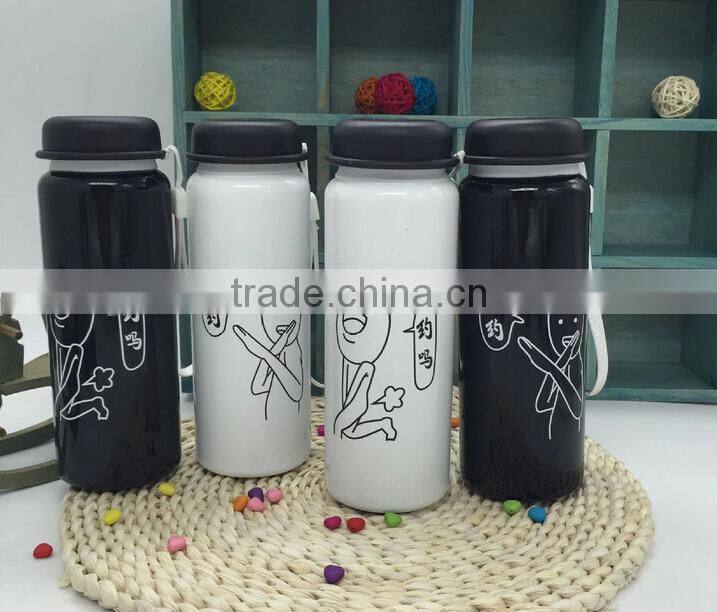 420ml single wall stainless steel sports/outdoor water bottle with pattern and plastic lid