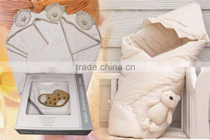 Fashion animal appilque 100 cotton long baby hooded sweater coat with chenille