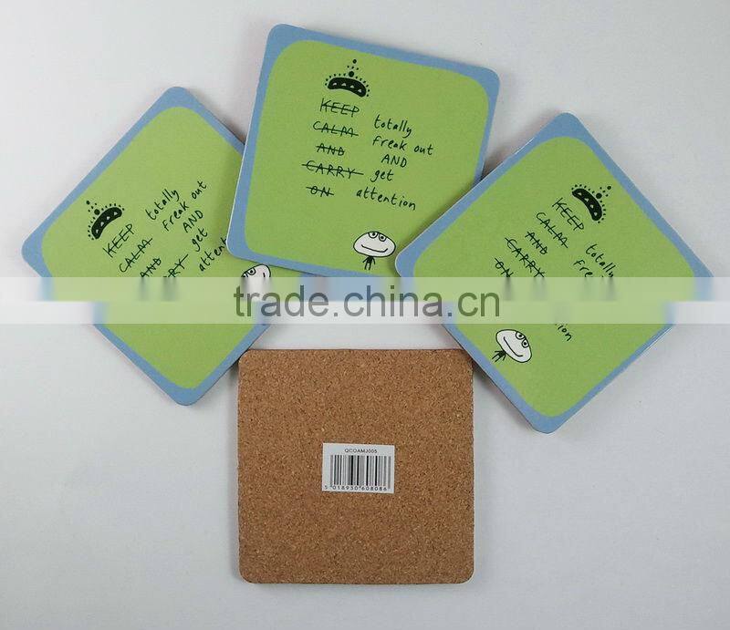 Custom made wood cup pad , cork mdf coaster set