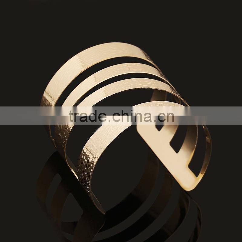 High Quality Women Europe and America Exaggerate Gold Metal Weave Bracelet Wide Bangles Fine Jewelry Cuff Bracelets