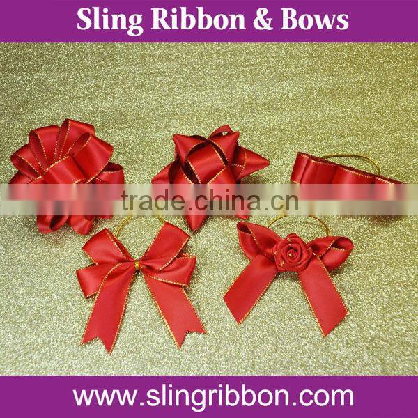 Gold Foil Satin Ribbon Bow For Gift Packaging