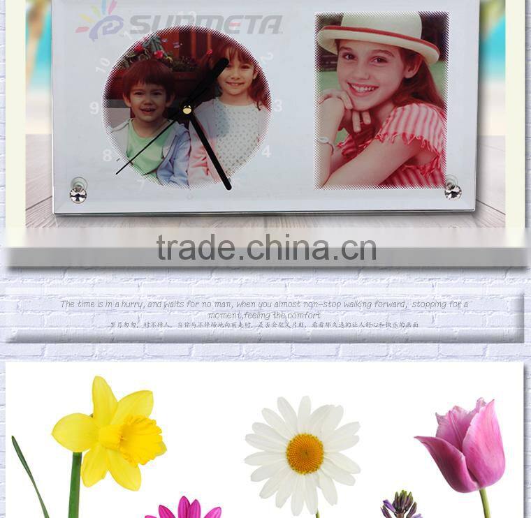 Sunmeta factory directly blank sublimation glass photo frame with clock(BL-11)
