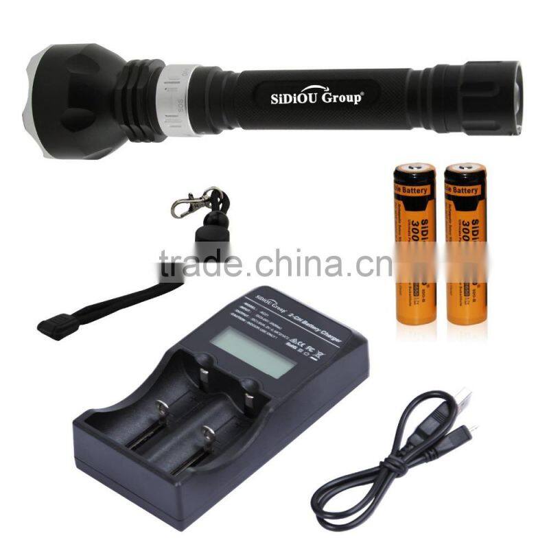 2000LM Super Bright XM-L L2 LED Waterproof Underwater Diving Flashlight Torch+2*18650 3000mAh Rechargeable Battery+Charger