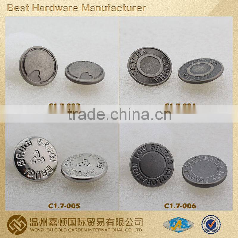 17mm metal snap buttons for jeans for Apparel fashion designs customized