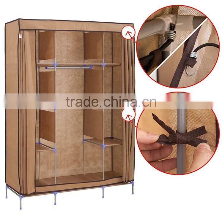 Portable Home Wardrobe Storage Hanger Closet Organizer with Shoe Rack Coffee