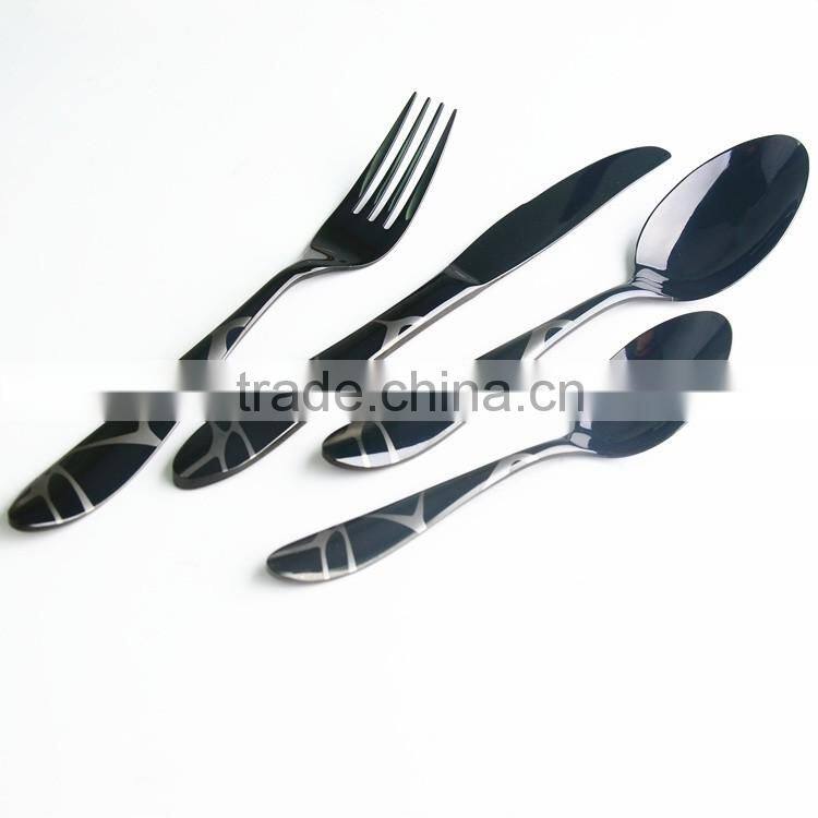 4pcs Black Stainless Steel Dinnerware Knives Fork Spoon Teaspoon Cutlery