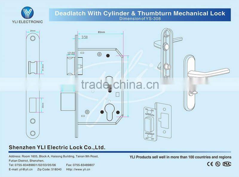 Deadlatch With Cylinder & Thumbturn Mechanical Lock YS -308
