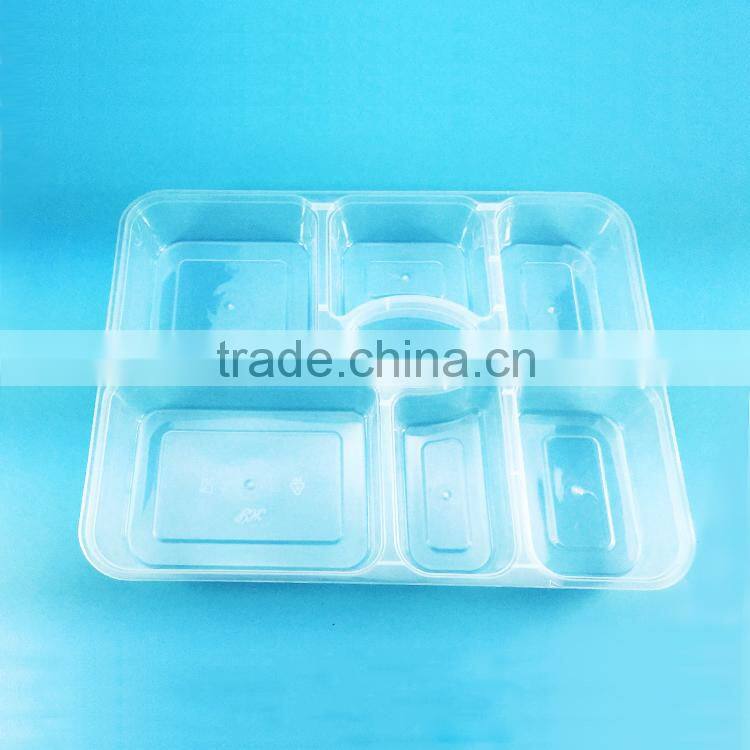 7 Divided disposable black tray lunch box with divider plastic PP microwave safe lunch food box