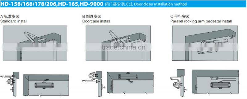 HD165 cheap fire door hardwares hold open door closer