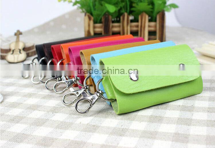 2014 New Portable Women Men PU Leather Key Wallets Case Holder Purse Organizer Bag 6 Key Rings for Car Door Drawer Lock Keys