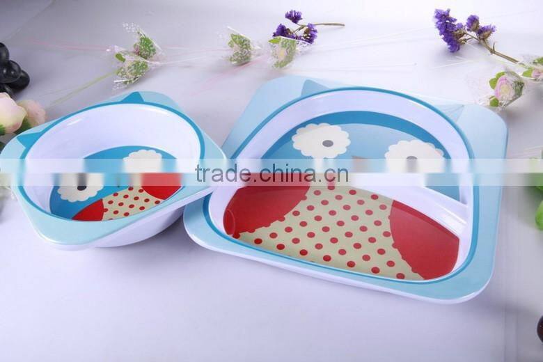 NEW Owl design melamine dinner set for children , bowl and plate set for children