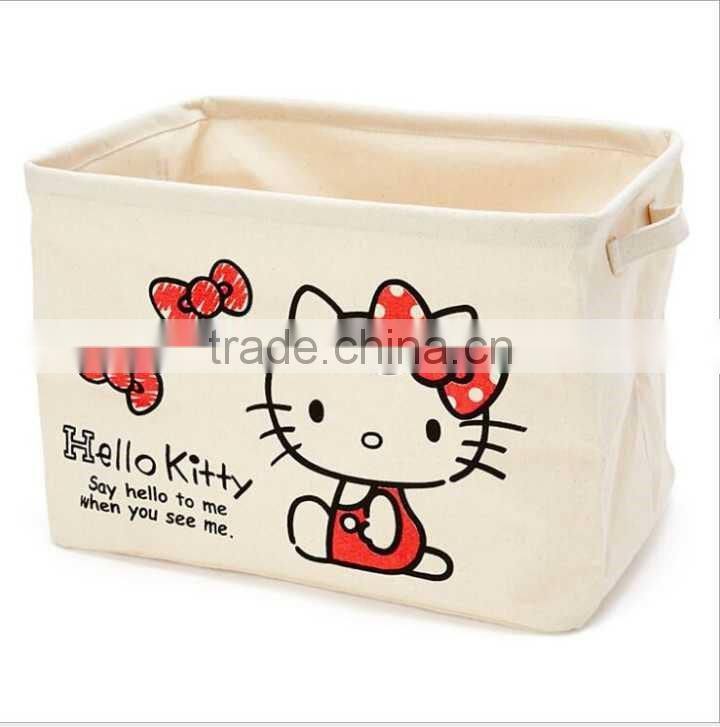 Foldable Laundry Basket Cotton Linen Toys Bin Basket Household Storage Organizer Cartoon Bottle