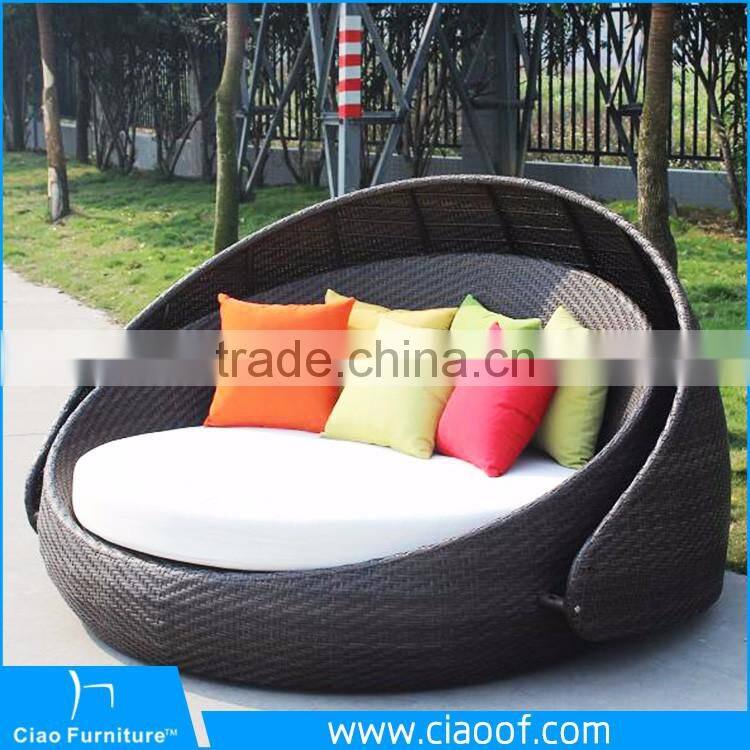 Outdoor Synthetic Wicker Round Sunbeds For Sale / Beach Sunbed / Sun Bed