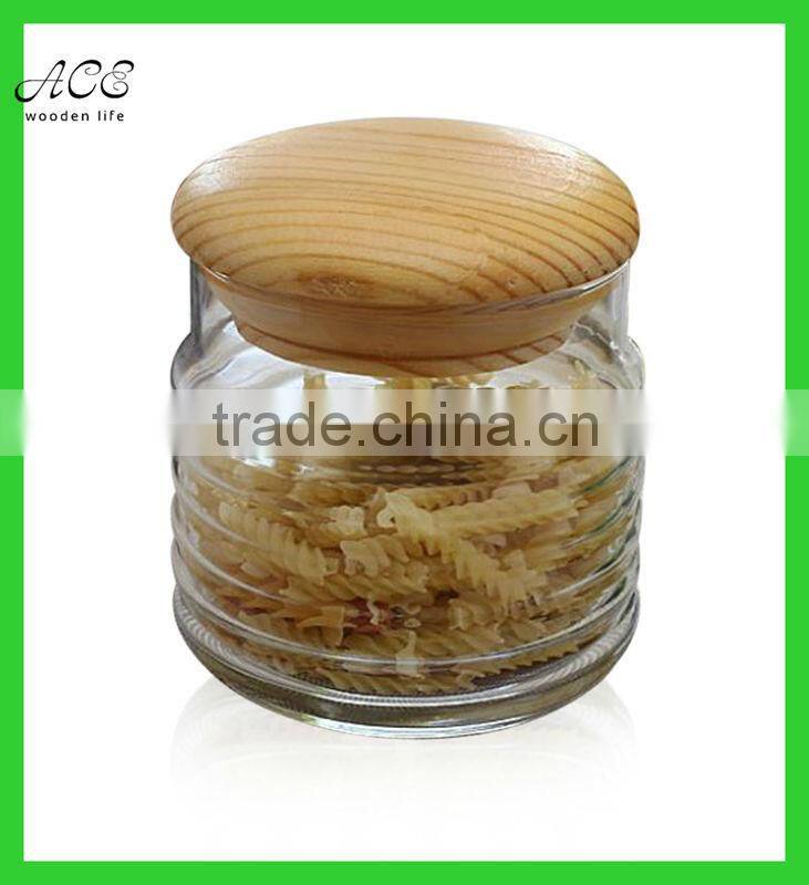 Custom glass storage jar wood lid Wooden lid