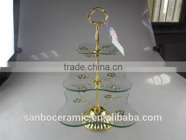 3 Tier Cake Stand, Glass Golden Cake Stand For Russia Market