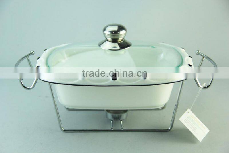 porcelain casserole with chrome stand