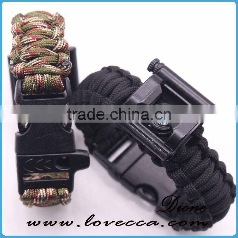 6 in 1 Bottle opener+Whistle+Fireflint+Blade+Thermometer+Compass Buckle Outdoor Survival Paracord Bracelet