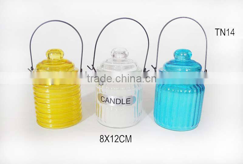 hot colorful cylinder with handle glass candel jars holder