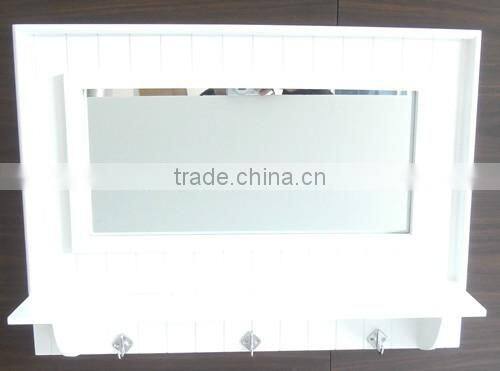 White Color Bathroom Shelf With Mirror And Hook