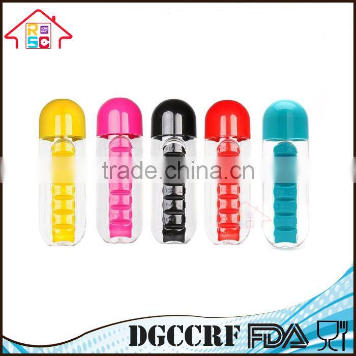 NBRSC Portable Water Bottle with Weekly Pill Box Organizer As Seen on TV