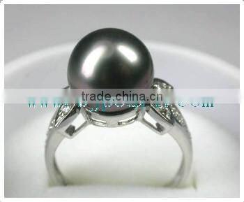 925 silver black seawater pearl finger ring