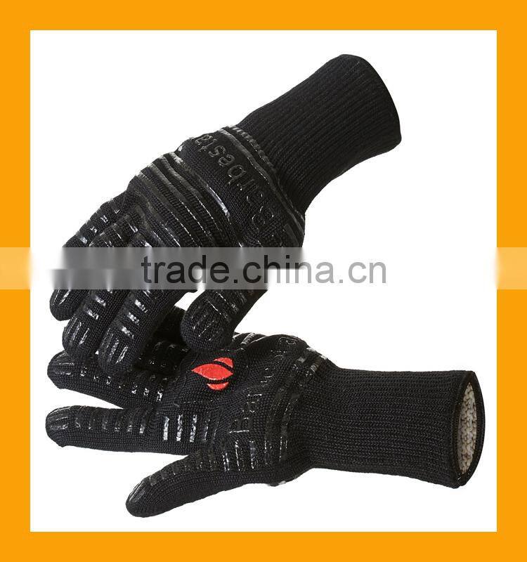 High Temperature Resistance Gloves, Machine Washable Silicone BBQ Grill Gloves, Black Flexible Safe Oven Glove