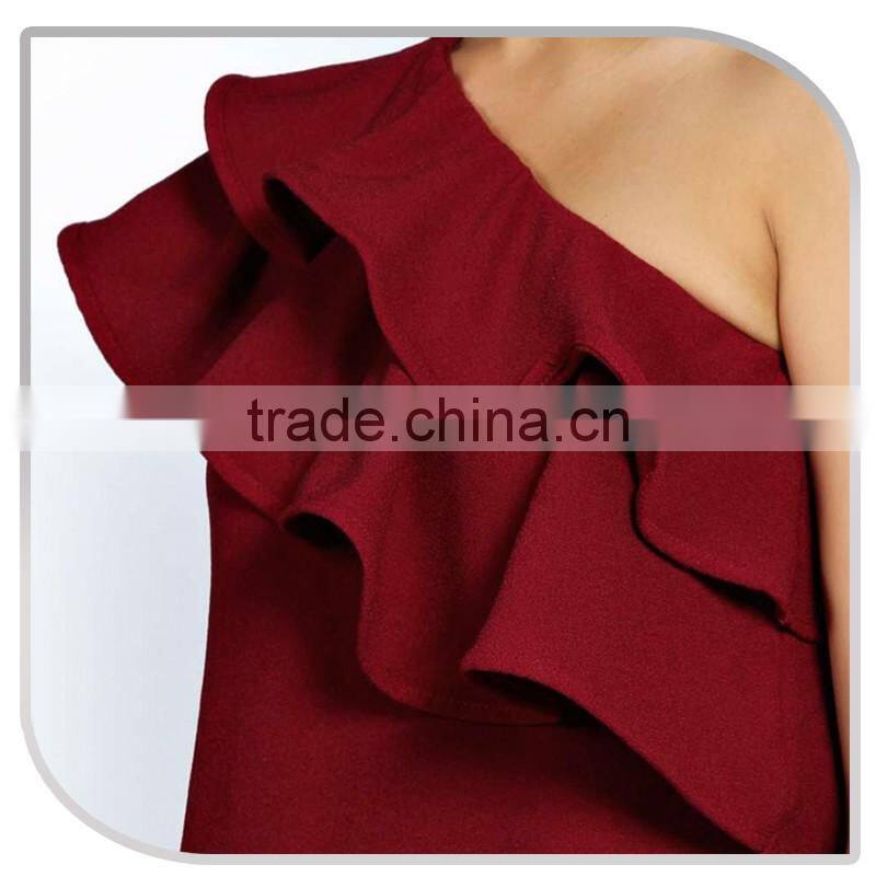 woman casual one piece mini dress new arrivals one shoulder double ruffle dress 2016