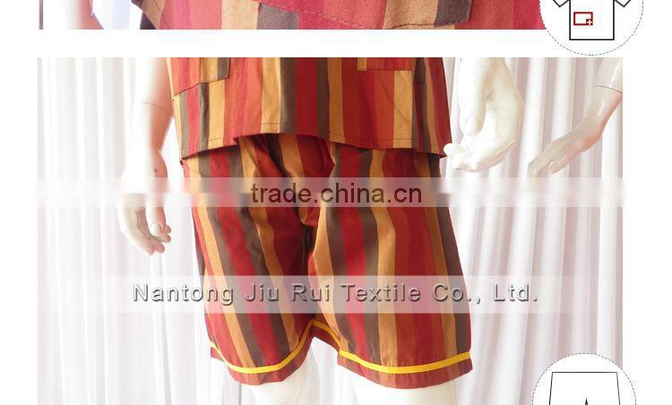 Orange/Red Stripe Sweat Steaming Clothes Elastic Waist Clothes Couples Pajamas Short Sleeve Top+Pants Pajamas for Sauna