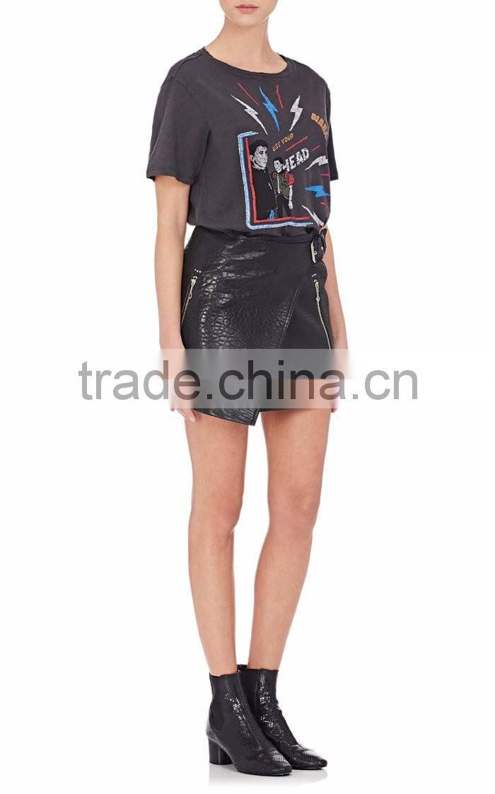 Customized Lady's Apparel Zip Pockets Fashion Newest Leather Mini Skirt(DQM014S)