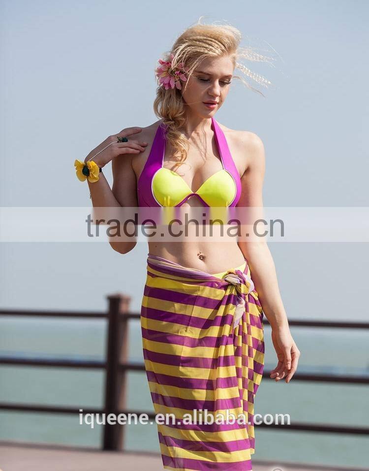 2015 swimsuit for women hot sexy bikini three piece high quality stripes contrast color swimsuit