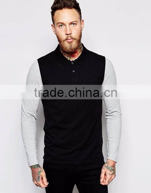 Best Price MGOO OEM Factory Long Sleeve Muscle Polo With Contrast Sleeves In Black