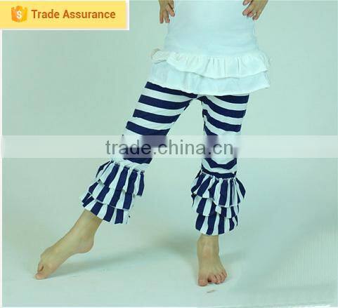 New Design Wholesale Kids Pant Strip Cotton Children's Clothing Wholesale Girls Triple Ruffle Pants