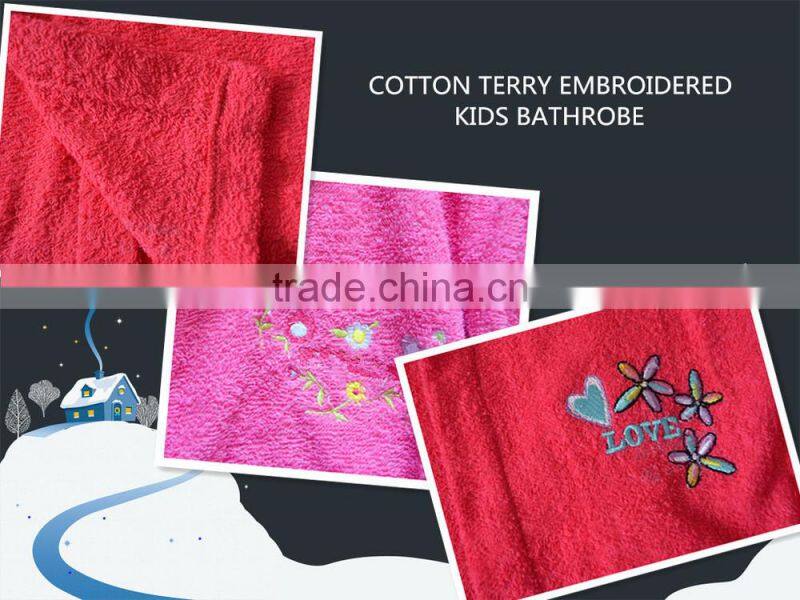 Wholesale embroidery design cotton terry custom kids bathrobe with hood