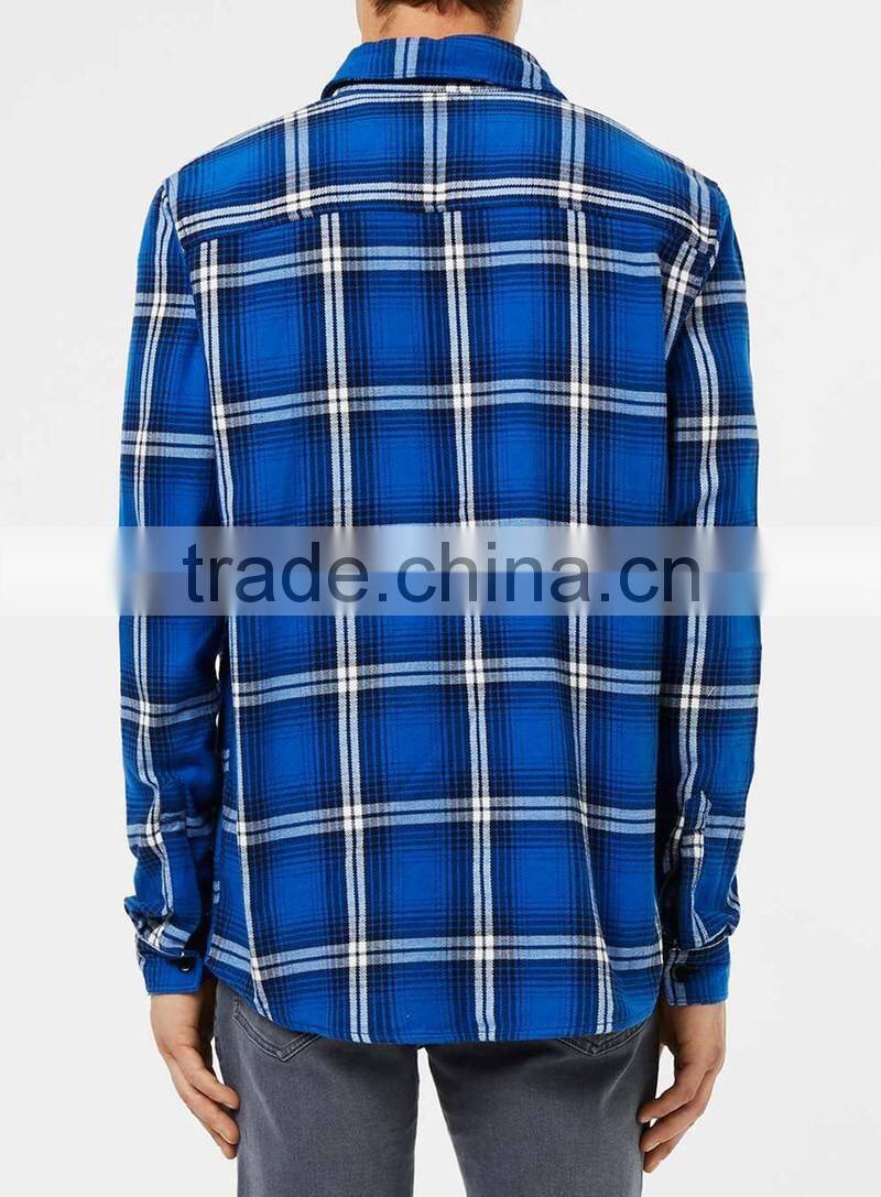 Custom blue off mens plaid shirts 100% cotton soft shirt OEM