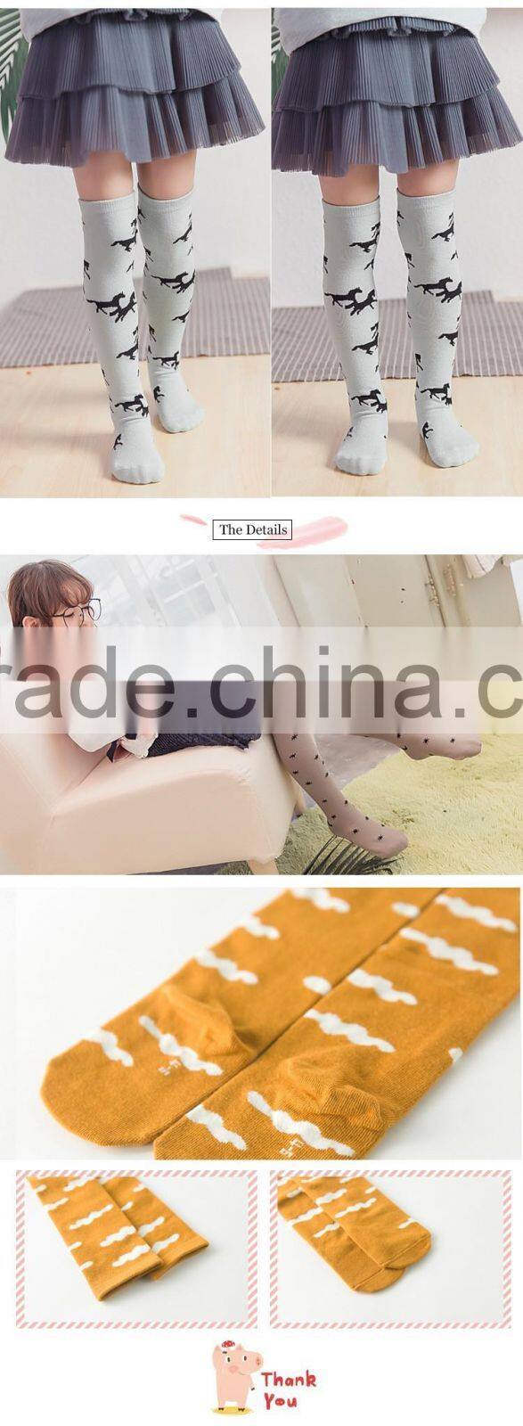 cartoon cat desgin lovely kids girl white cotton long socks