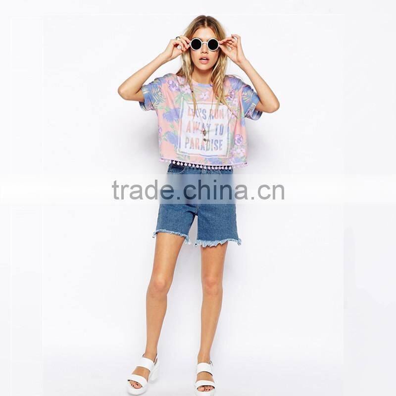 fashional flower print women's tshirt custom printed tshirts
