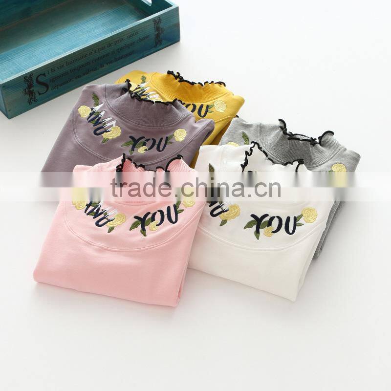 S60647B 2017 New autumn child letters printed cute wood ear girls t-shirts