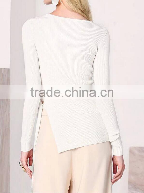 EY0867S long sleeve cable-knit hem split pullover knit sweater patterns for girls